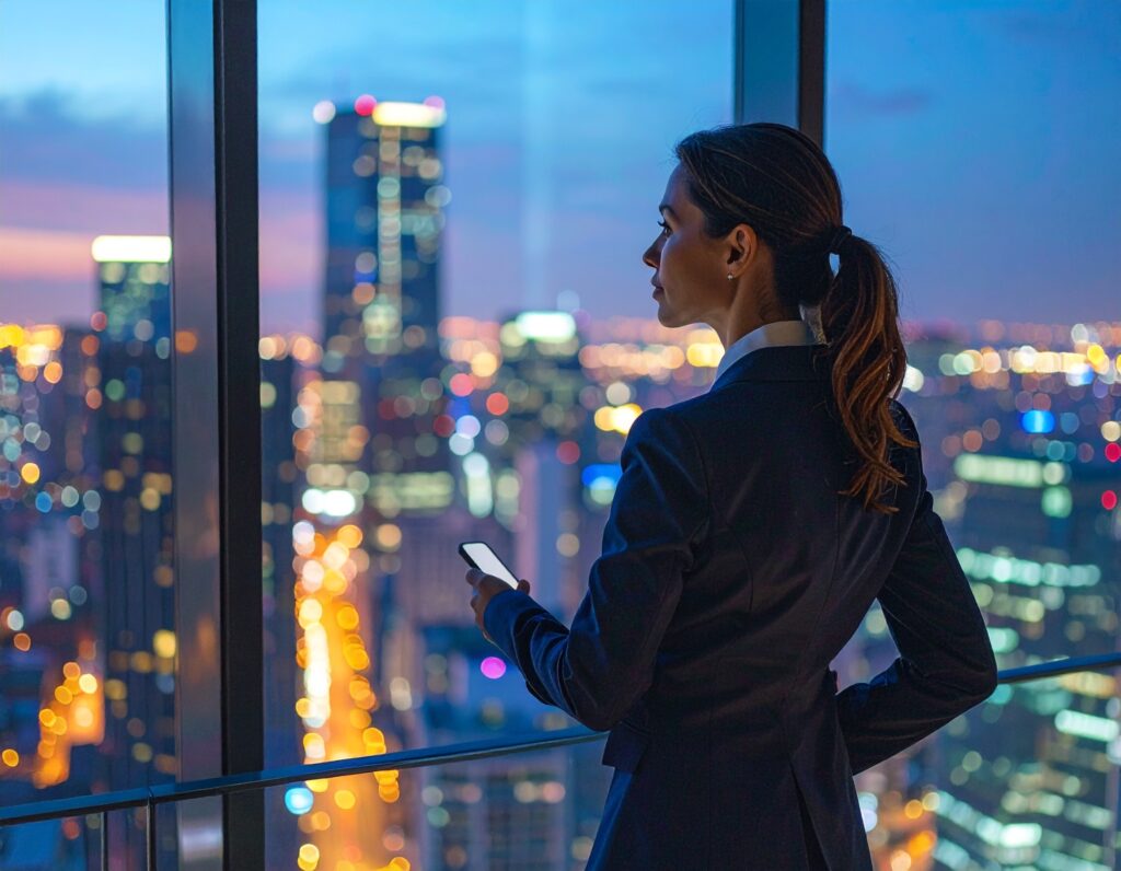 Femme d’affaires regardant la ville
