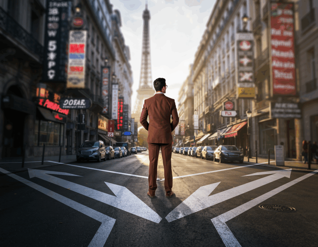 Homme en costume brun debout à paris