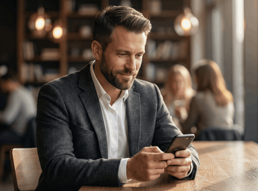 Homme utilisant téléphone
