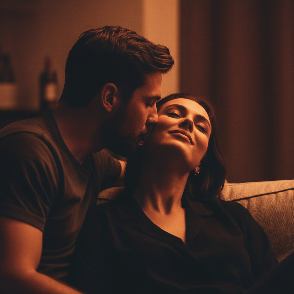 Moment de tendresse : Un couple partage l'intimité d'une soirée