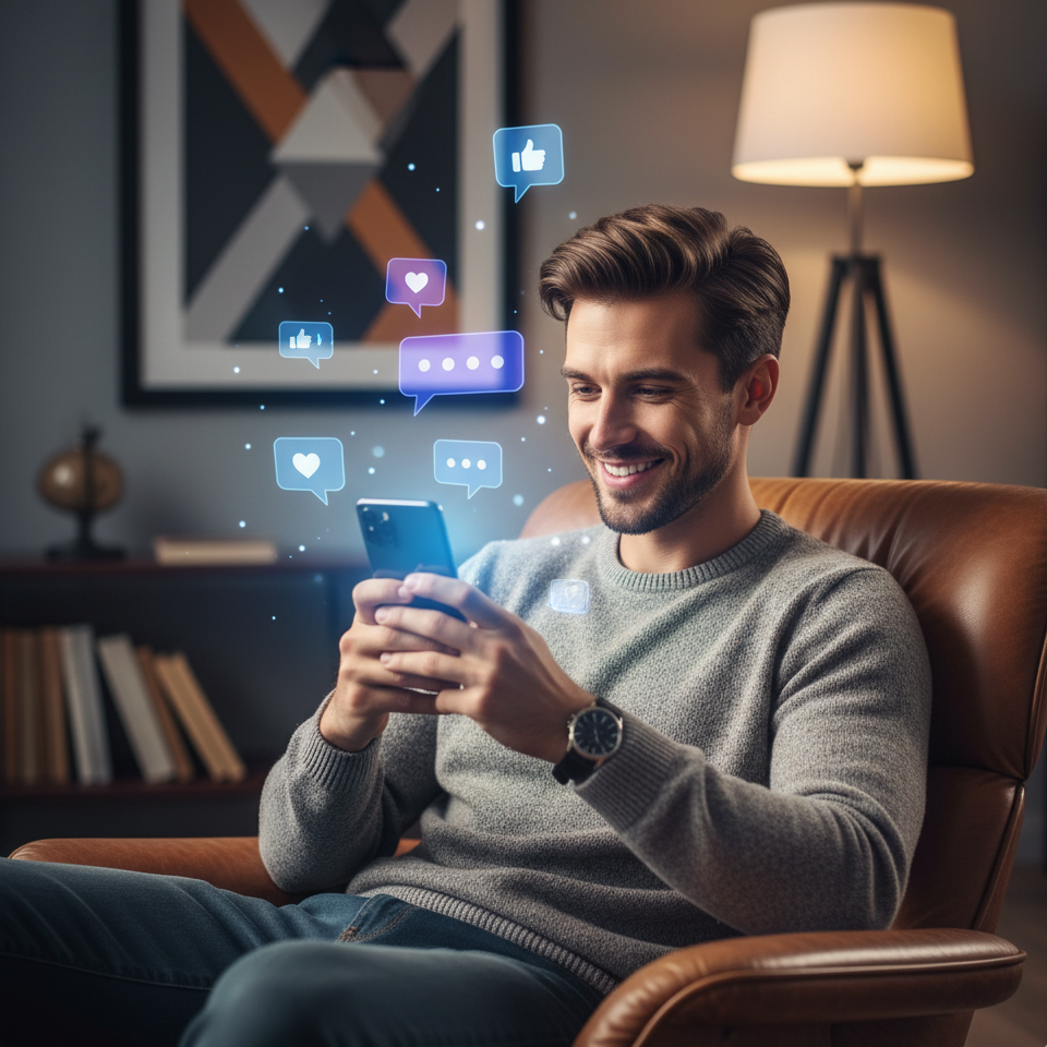 Homme Smartphone et Notifications Réseaux Sociaux