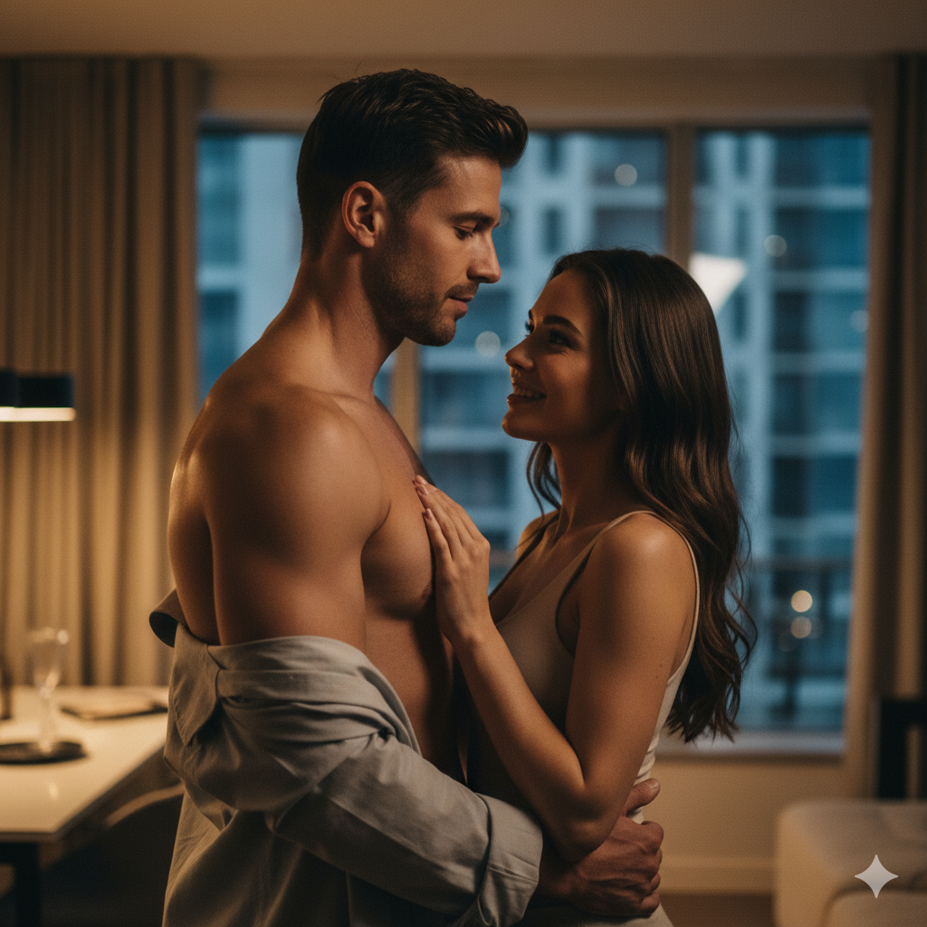 Tendresse et Intimité : Un couple enlacé au crépuscule