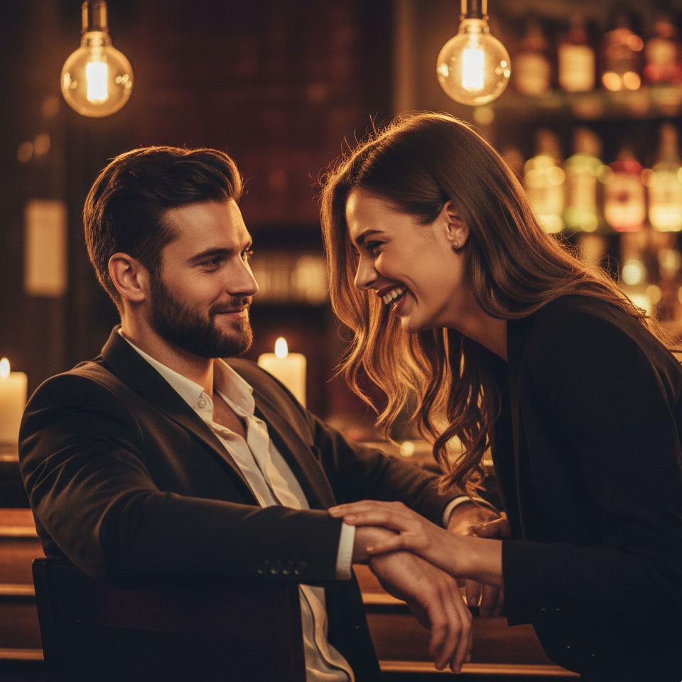 Soirée Romantique : Connexion et Rires dans l'Ambiance Chaleureuse d'un Bar