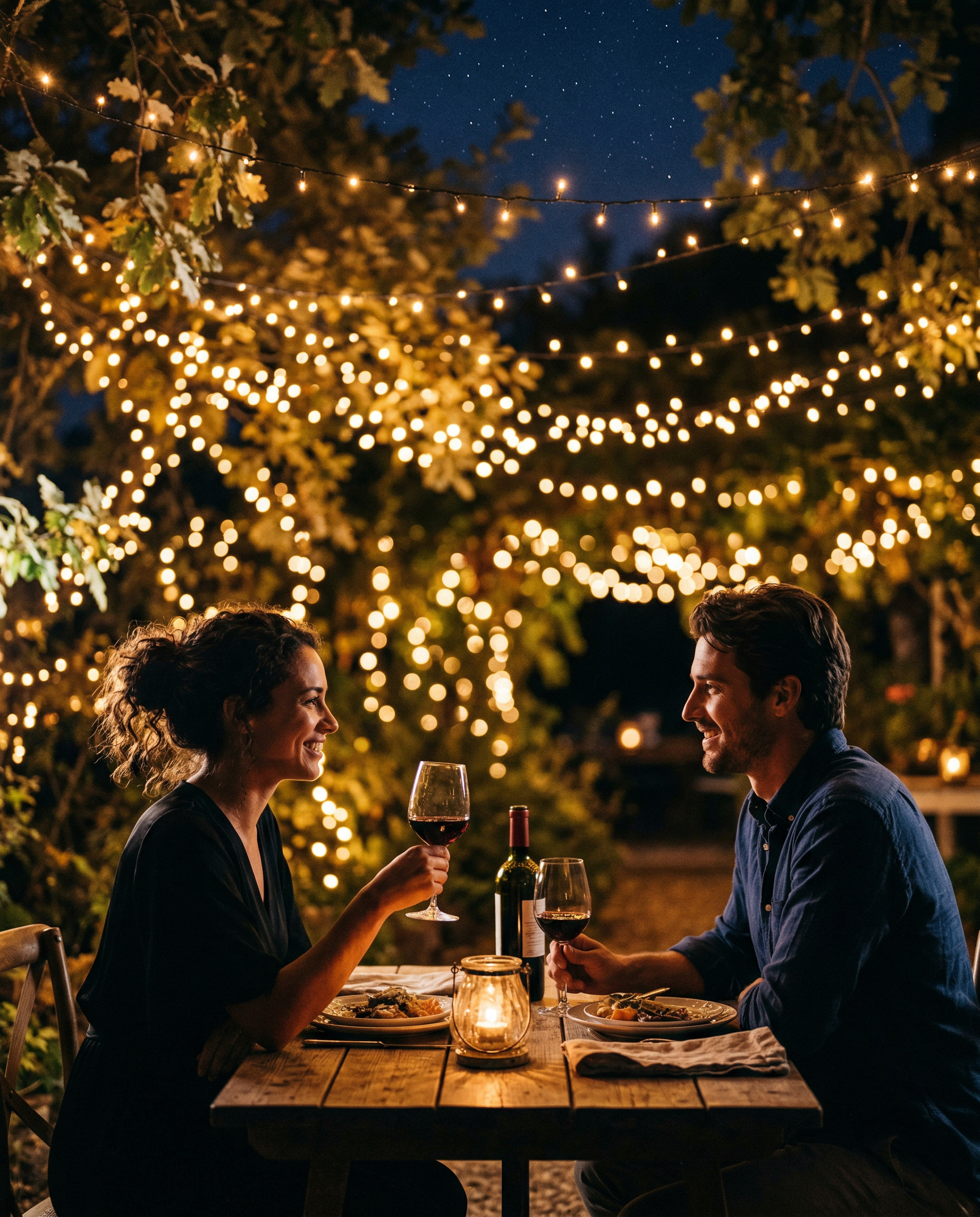 Photo diner romantique nuit lumière