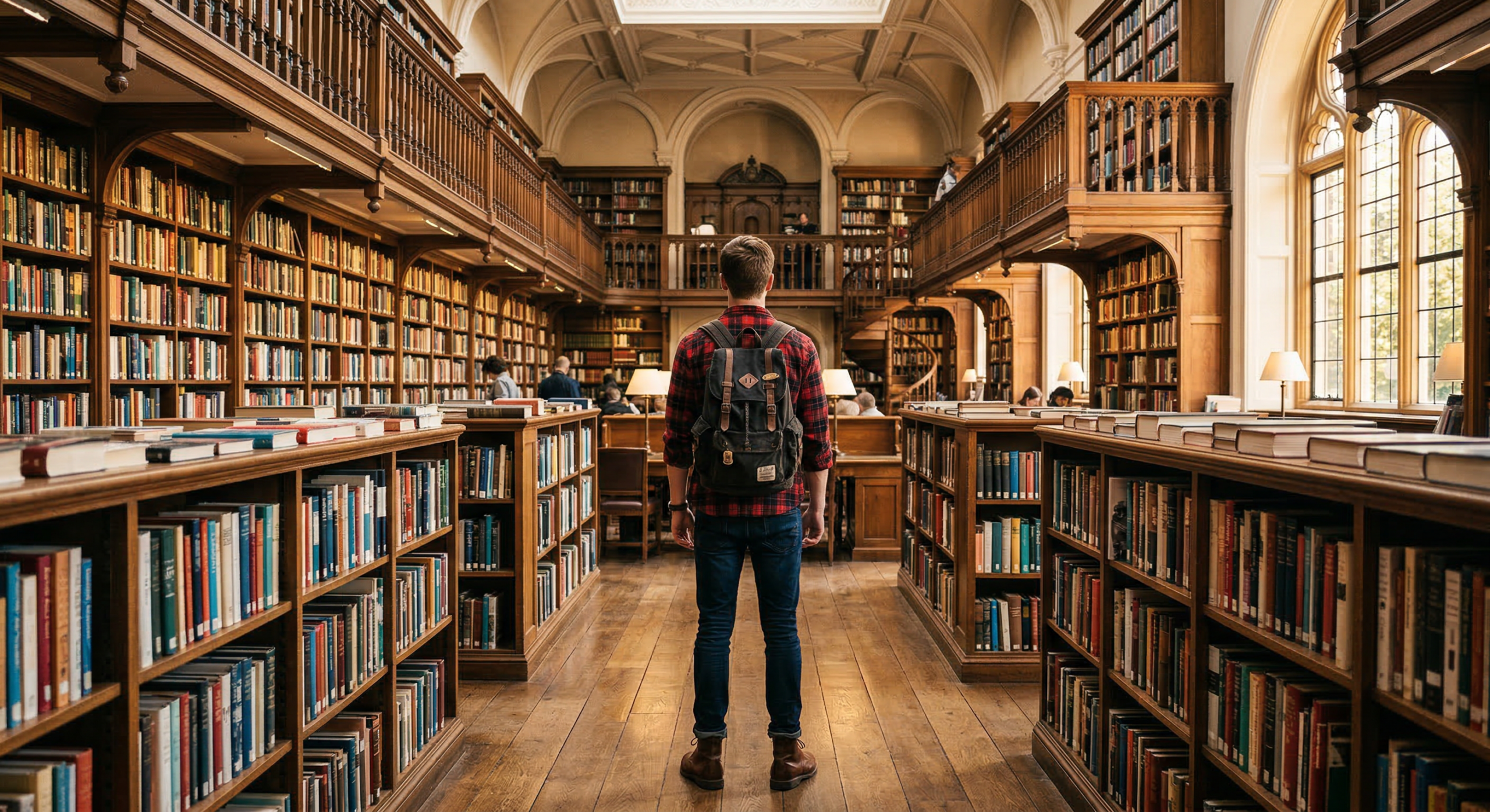 Homme face bibliothèque